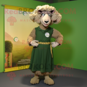 Olive Merino Sheep mascot costume character dressed with a A-Line Dress and Shoe clips