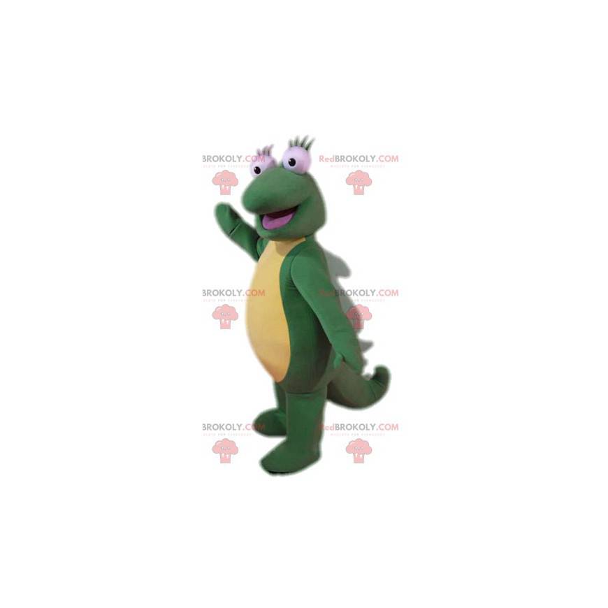 Mascote lagarto verde super cômico com cauda grande -