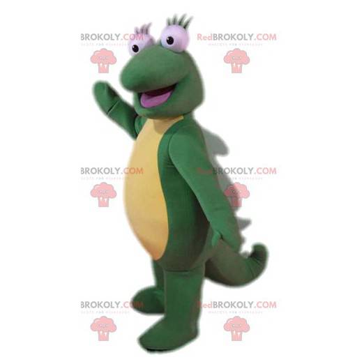 Mascote lagarto verde super cômico com cauda grande -