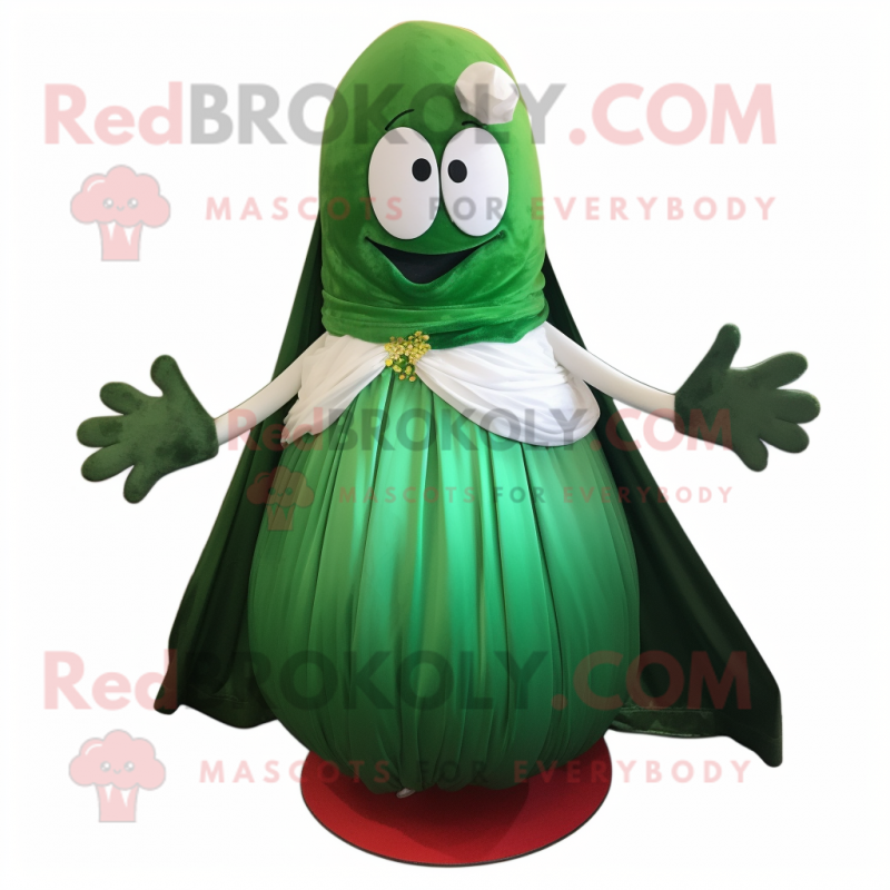 Forest Green Aglet mascot costume character dressed with a Ball Gown and Shawls