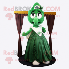 Forest Green Aglet mascot costume character dressed with a Ball Gown and Shawls