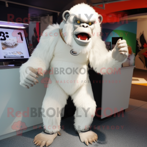 White Gorilla mascot costume character dressed with a Bermuda Shorts and Hairpins