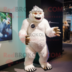 White Gorilla mascot costume character dressed with a Bermuda Shorts and Hairpins