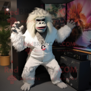 White Gorilla mascot costume character dressed with a Bermuda Shorts and Hairpins