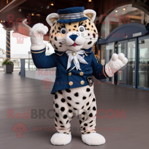 Navy Leopard mascot costume character dressed with a Dress and Bow ties