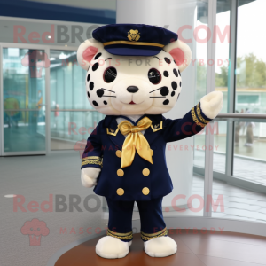 Navy Leopard mascot costume character dressed with a Dress and Bow ties