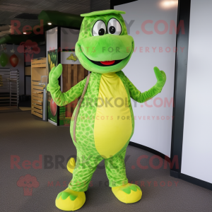Lime Green Python mascot costume character dressed with a Dungarees and Headbands
