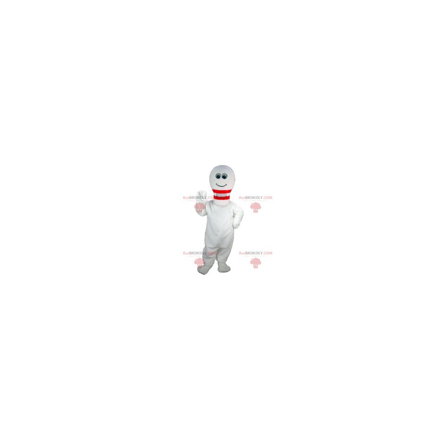 Mascote de pino de boliche branco fofo e sorridente -