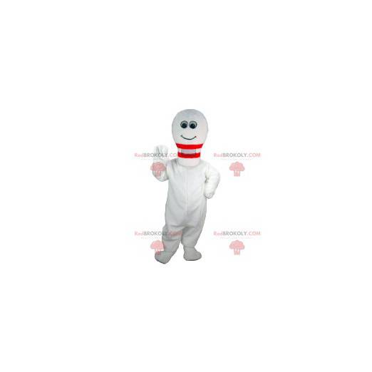 Mascote de pino de boliche branco fofo e sorridente -