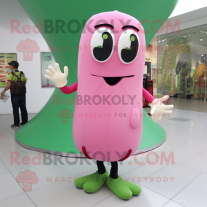 Olive Pink mascot costume character dressed with a T-Shirt and Clutch bags