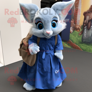 Blue Dormouse mascot costume character dressed with a Pleated Skirt and Backpacks