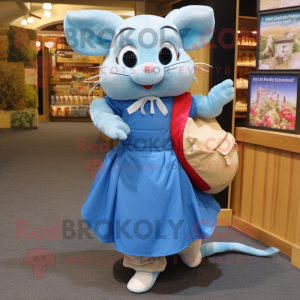 Blue Dormouse mascot costume character dressed with a Pleated Skirt and Backpacks