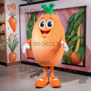 Peach Carrot mascot costume character dressed with a V-Neck Tee and Shoe laces