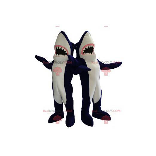2 mascottes de requins bleus et blancs géants - Redbrokoly.com