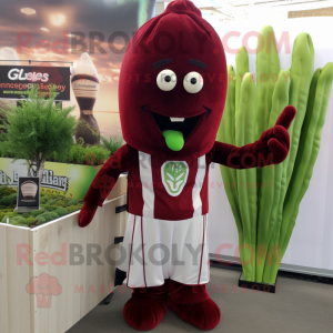 Maroon Celery mascot costume character dressed with a Polo Shirt and Tie pins