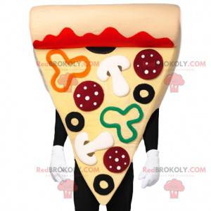 Gourmet pizza mascot with chorizo, mushrooms and cream -