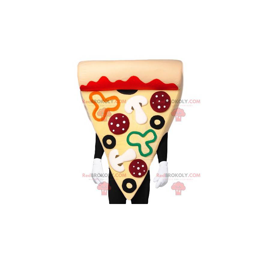Gourmet pizza mascot with chorizo, mushrooms and cream -