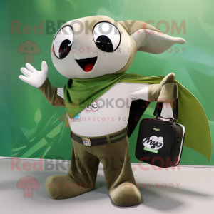 Olive Manta Ray mascot costume character dressed with a Polo Tee and Wallets