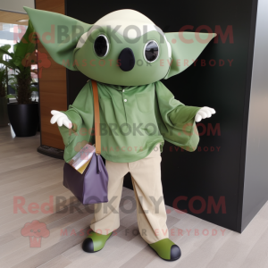 Olive Manta Ray mascot costume character dressed with a Polo Tee and Wallets