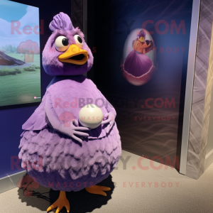 Purple Quail mascot costume character dressed with a Ball Gown and Watches