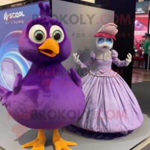 Purple Quail mascot costume character dressed with a Ball Gown and Watches