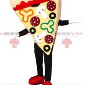 Gourmet pizza mascot with chorizo, mushrooms and cream -