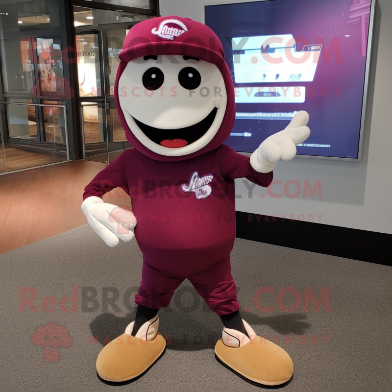 Magenta Cod mascot costume character dressed with a Baseball Tee and Shoe laces