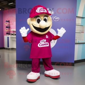 Magenta Cod mascot costume character dressed with a Baseball Tee and Shoe laces