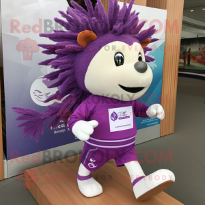 Purple Hedgehog mascot costume character dressed with a Running Shorts and Scarves