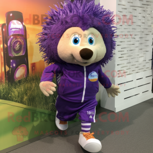 Purple Hedgehog mascot costume character dressed with a Running Shorts and Scarves