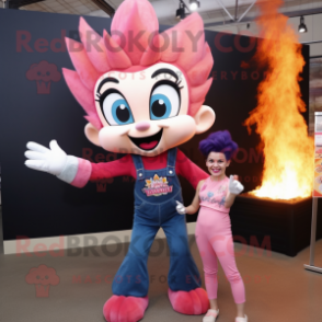 Pink Fire Eater mascot costume character dressed with a Mom Jeans and Hairpins