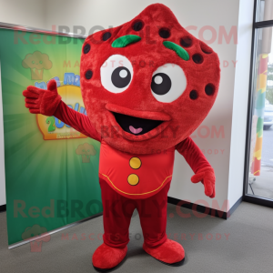 Red Pizza mascot costume character dressed with a Corduroy Pants and Hair clips
