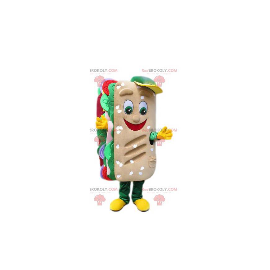 Mascot gourmet ensalada de panini, tomates y cebollas -