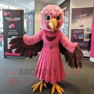 Pink Haast'S Eagle mascot costume character dressed with a Dress and Headbands