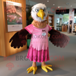 Pink Haast'S Eagle mascot costume character dressed with a Dress and Headbands