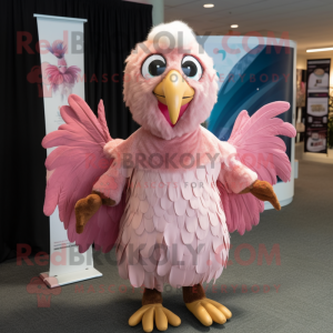 Pink Haast'S Eagle mascot costume character dressed with a Dress and Headbands