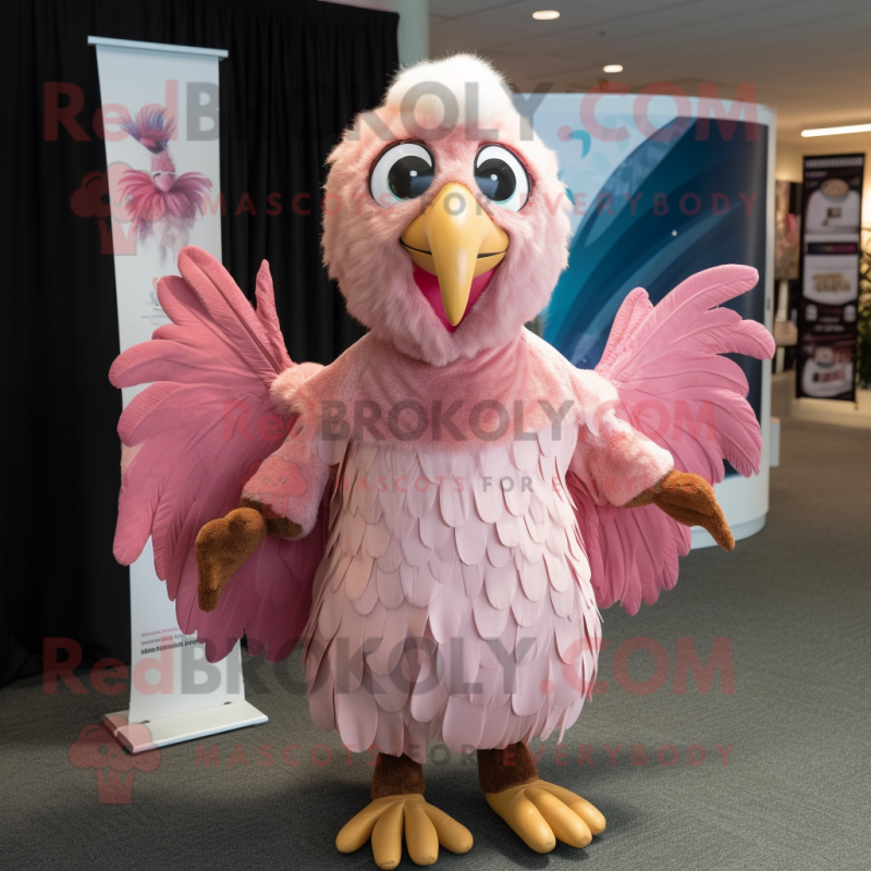 Pink Haast'S Eagle mascot costume character dressed with a Dress and Headbands