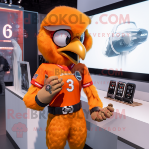 Orange Eagle mascot costume character dressed with a Mini Dress and Smartwatches