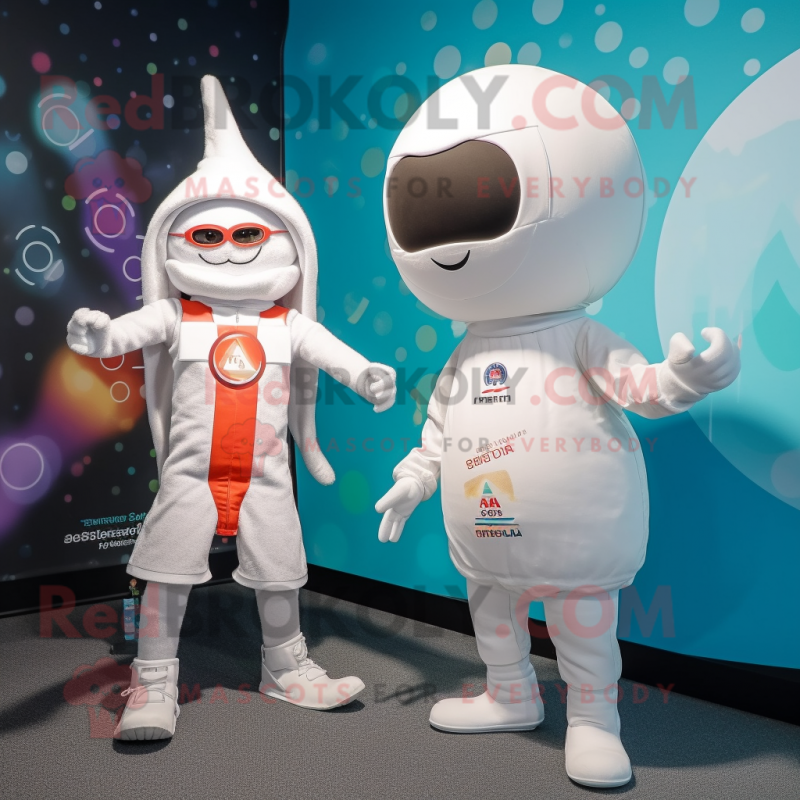 White Alliance mascot costume character dressed with a One-Piece Swimsuit and Cummerbunds White Alliance mascot costume character dressed with a One-Piece Swimsuit and Cummerbunds