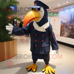 Navy Toucan mascot costume character dressed with a Parka and Cufflinks