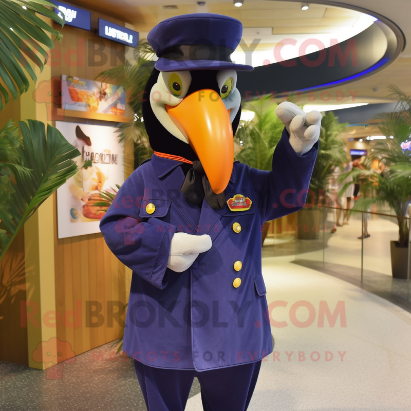 Navy Toucan mascot costume character dressed with a Parka and Cufflinks