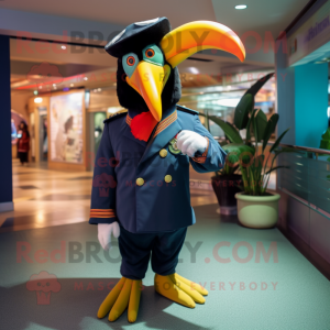 Navy Toucan mascot costume character dressed with a Parka and Cufflinks