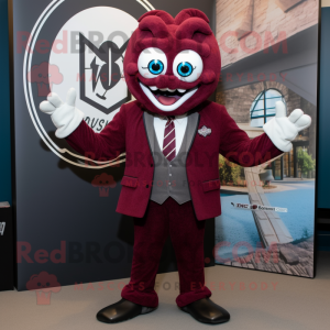 Maroon Spider mascot costume character dressed with a Blazer and Watches