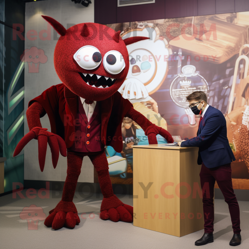 Maroon Spider mascot costume character dressed with a Blazer and Watches Maroon Spider mascot costume character dressed with a Blazer and Watches