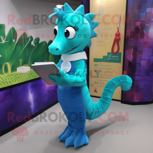 Cyan Seahorse maskot...