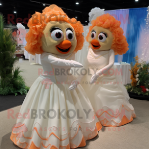 Tan Clown Fish mascot costume character dressed with a Wedding Dress and Earrings