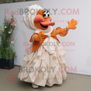 Tan Clown Fish mascot costume character dressed with a Wedding Dress and Earrings