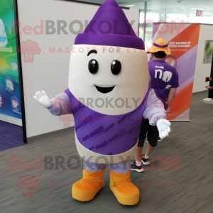 Purple Ice Cream Cone mascot costume character dressed with a Cargo Shorts and Foot pads