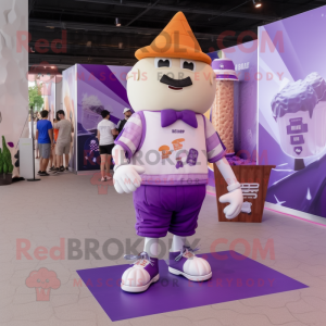Purple Ice Cream Cone mascot costume character dressed with a Cargo Shorts and Foot pads