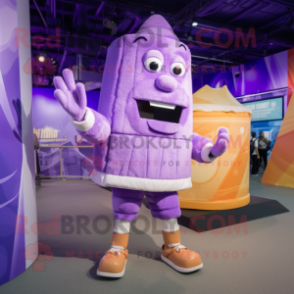 Purple Ice Cream Cone mascot costume character dressed with a Cargo Shorts and Foot pads